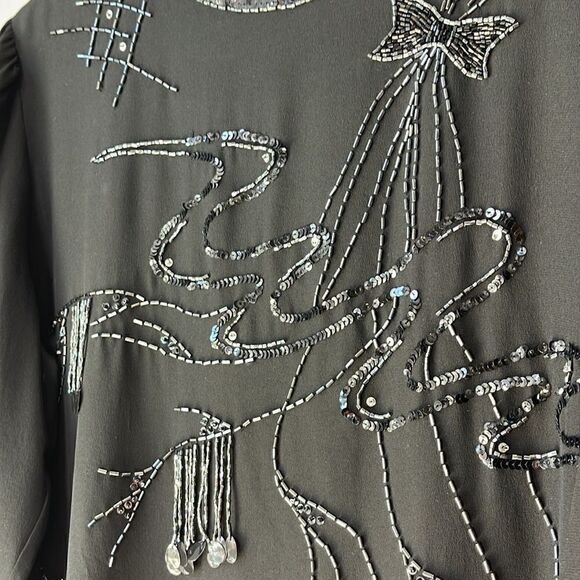 Vintage Silk CC Courtenay Blouse Sequin Beaded Blouse Black Medium - Picture 6 of 11